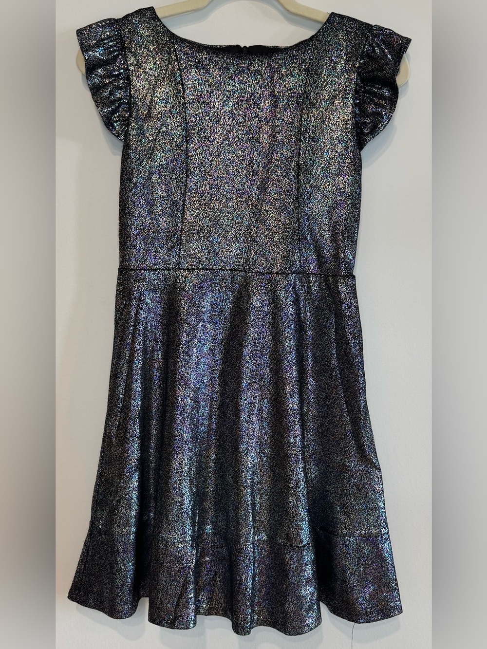 Zac Posen Girls' Black Glittery Iridescent Flutter-Sleeve Fancy Dress Size 16